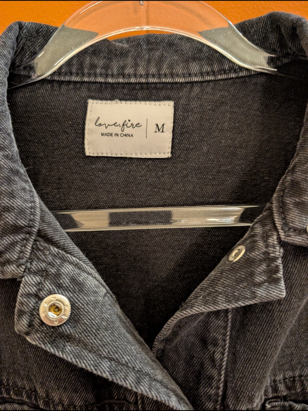 Love Fire Silver Studded Cropped Black Denim 90s Moto Biker Jacket Womens Medium - Picture 5 of 15